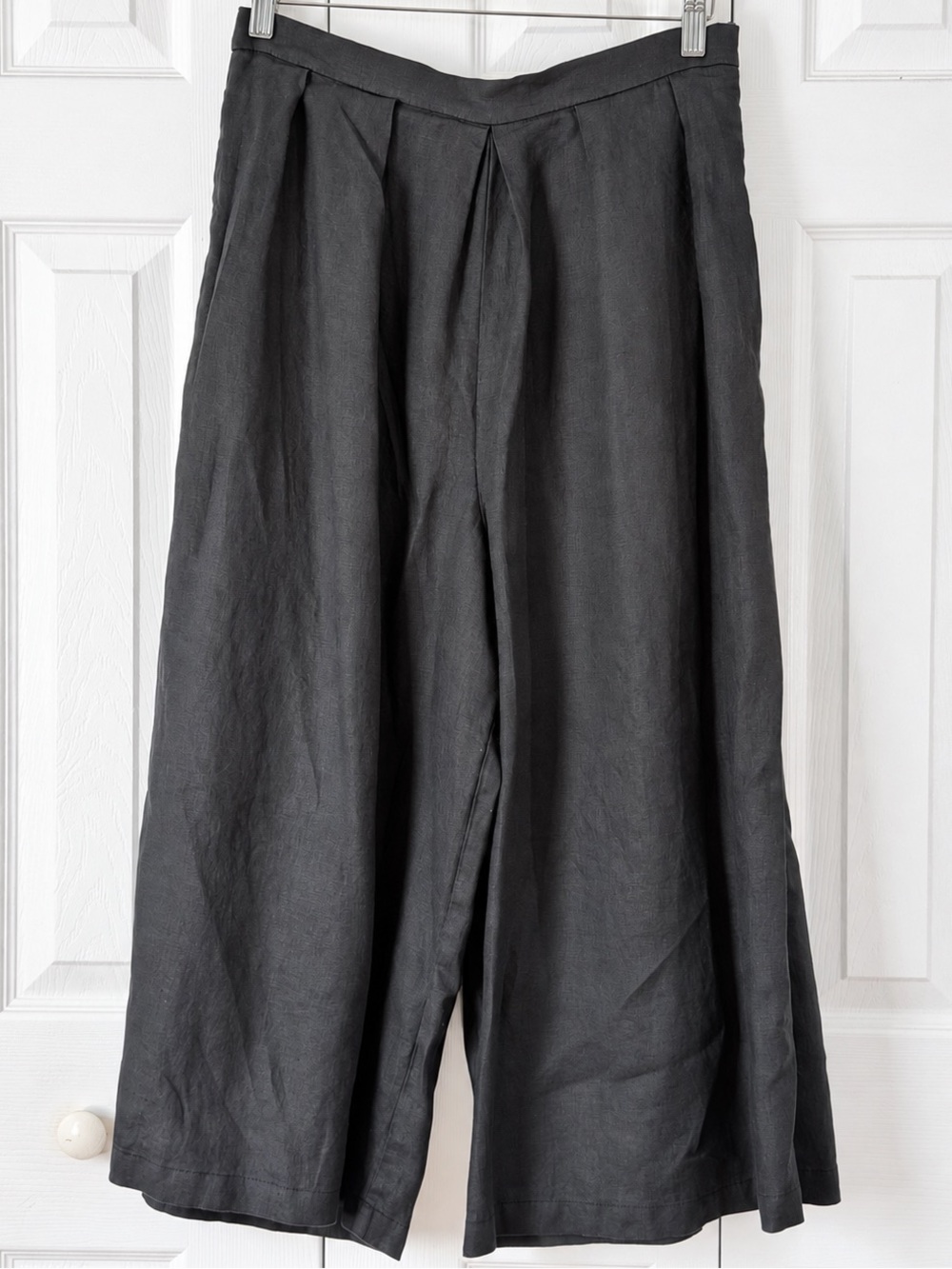 Anthropologie 100% Linen Pleated Culotte Wide Leg Pants Black M